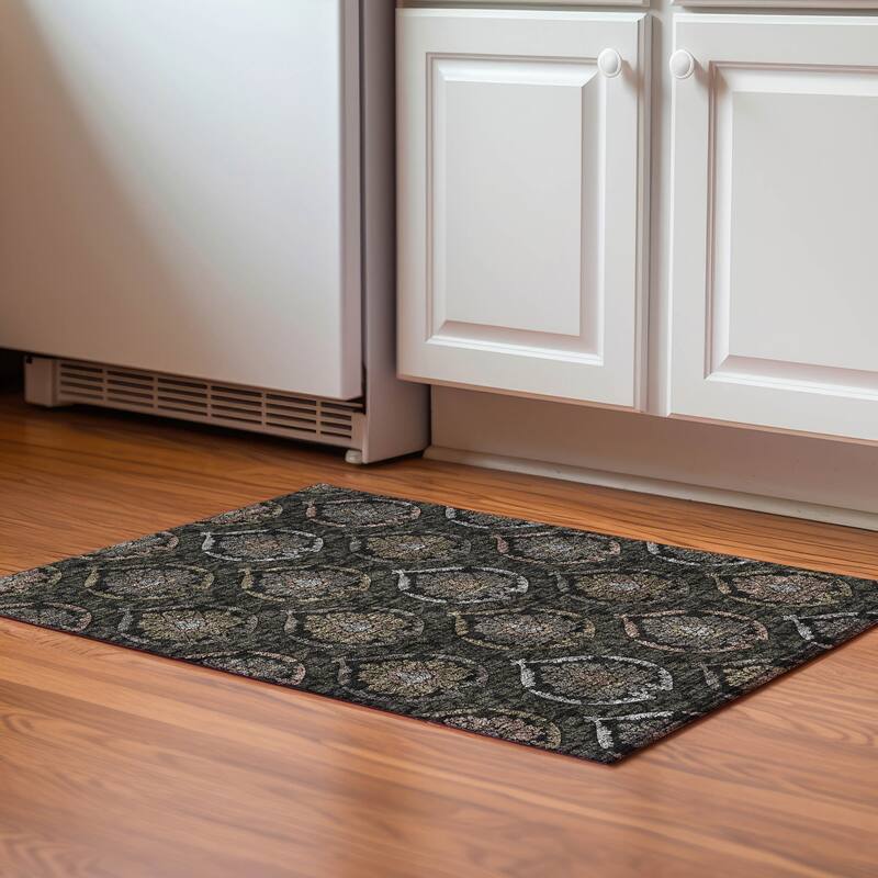 Premium Washable Super Soft Damask Glam Mayfield Rug - Black - 1' 8" x 2' 6" - Rectangle