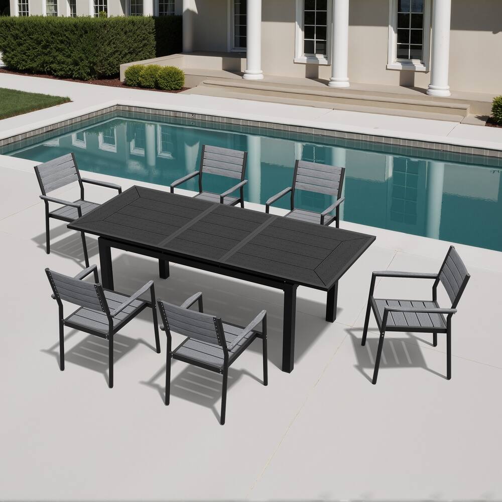 7-Piece Set Outdoor Extendable Aluminum Dining Table with Stackable Chairs