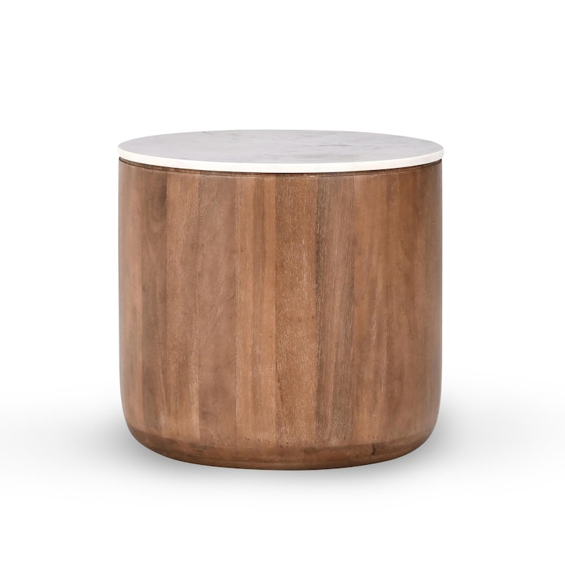 Classic Home Josie 22" Wood and Marble Round End Table