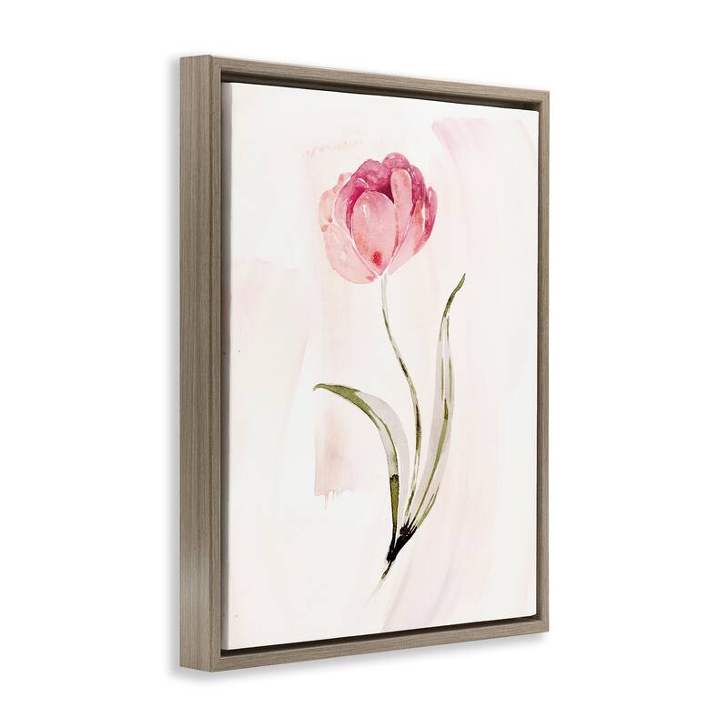 Stupell Pink Blossom with Leaves Framed Floater Canvas Wall Art Design By Kristen Brockmon