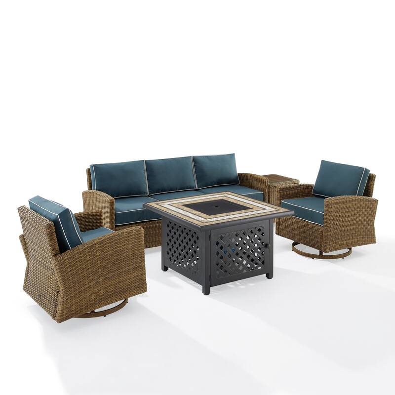 Crosley Bradenton 5Pc Swivel Rocker And Sofa Set W/Fire Table