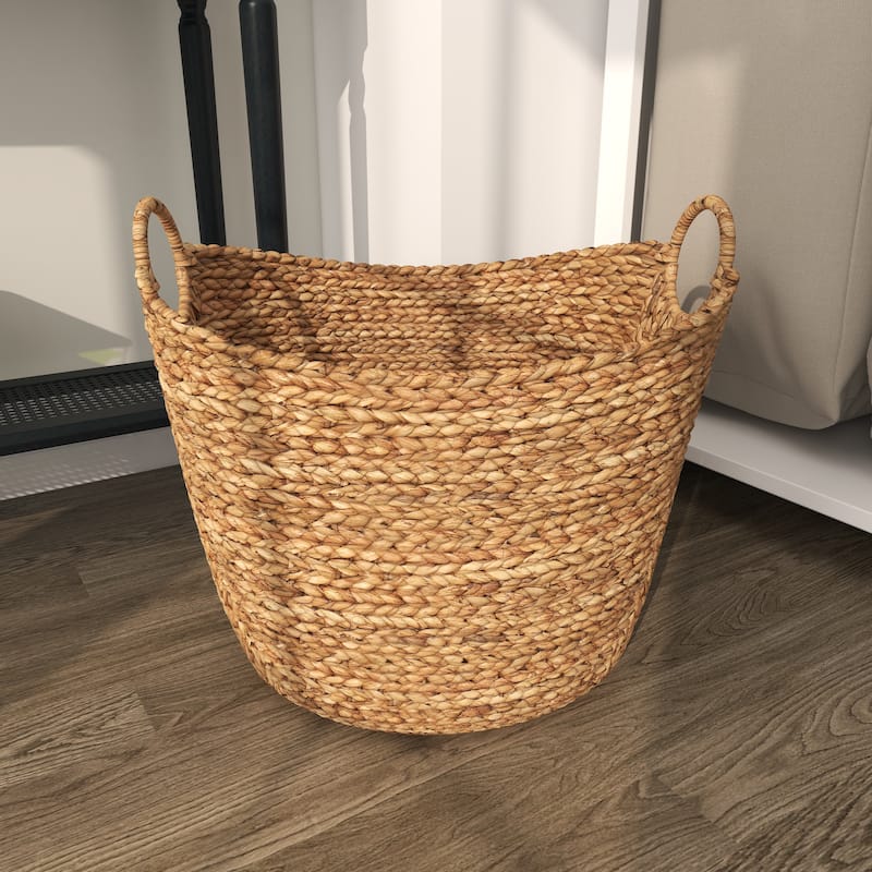 Seagrass Handmade Large Woven Decorative and Functional Storage Basket with Handles - Brown, White, Black