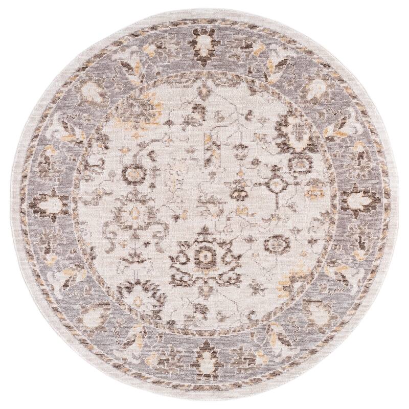 Martha Stewart by SAFAVIEH Kirsty Vintage Floral Distressed Rug - 6'3" Round - Ivory/Grey