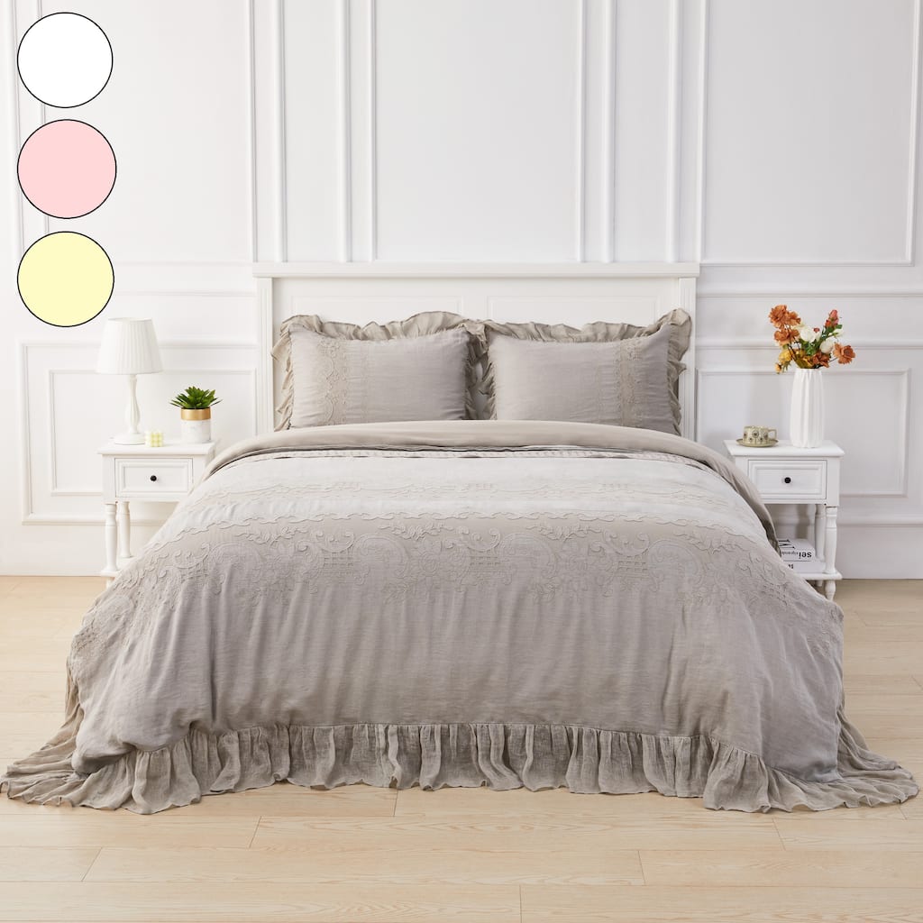 The Gray Barn Spring Field Linen Duvet Set - 4 Color (White, Grey, Pink, Ivory)