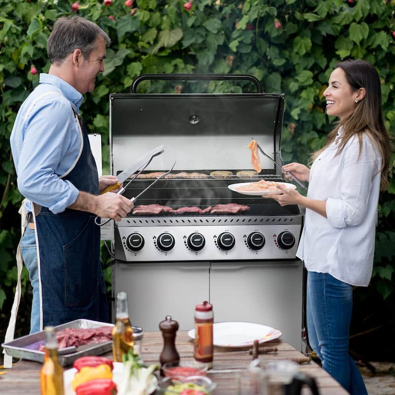 Royal Gourmet GA6406W 6-Burner Cabinet Style Gas Grill with Sear Burner & Side Burner, Stainless Steel Foldable Side Shelf