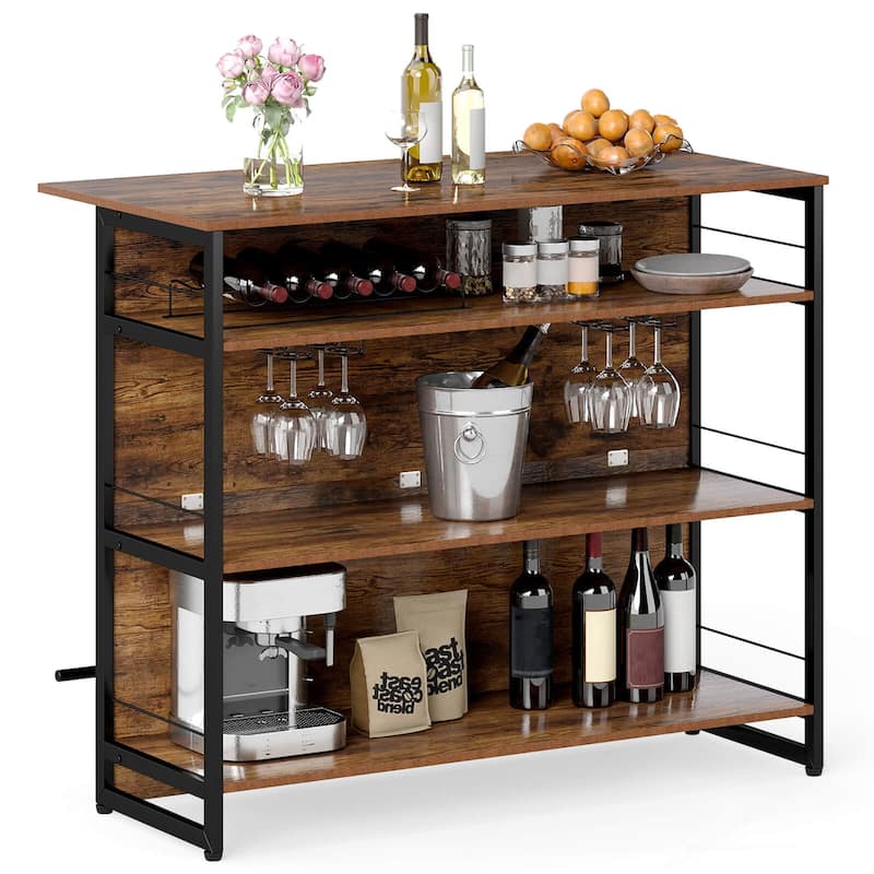 Costway Kitchen Island, 4-Tier Mini Bar Table Height Pub Table with - See Details - Rustic Brown - Kitchen Cart