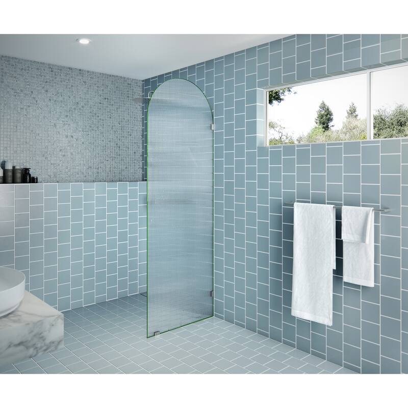 Maven 28 in. x 86.75 in. Fully Frameless Glass Shower Panel - Arched Fluted Single Fixed Panel