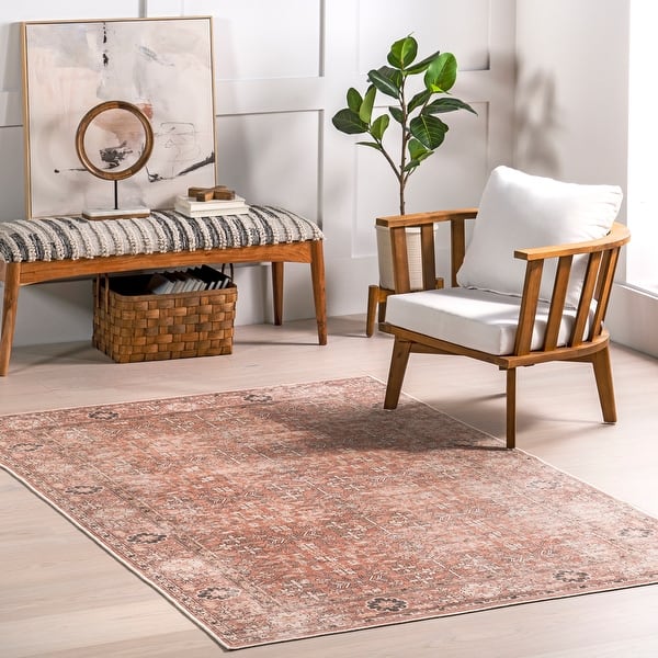 slide 2 of 11, Nuloom Evalina SpinClean Traditional Cotton Machine Washable Area Rug 3' x 5' - Brown - Rectangle
