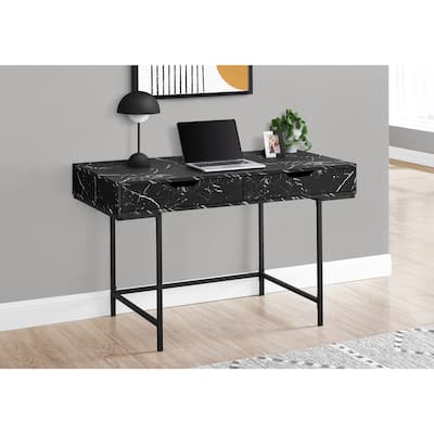Modern Computer Desk with 2 Drawers & Metal Base