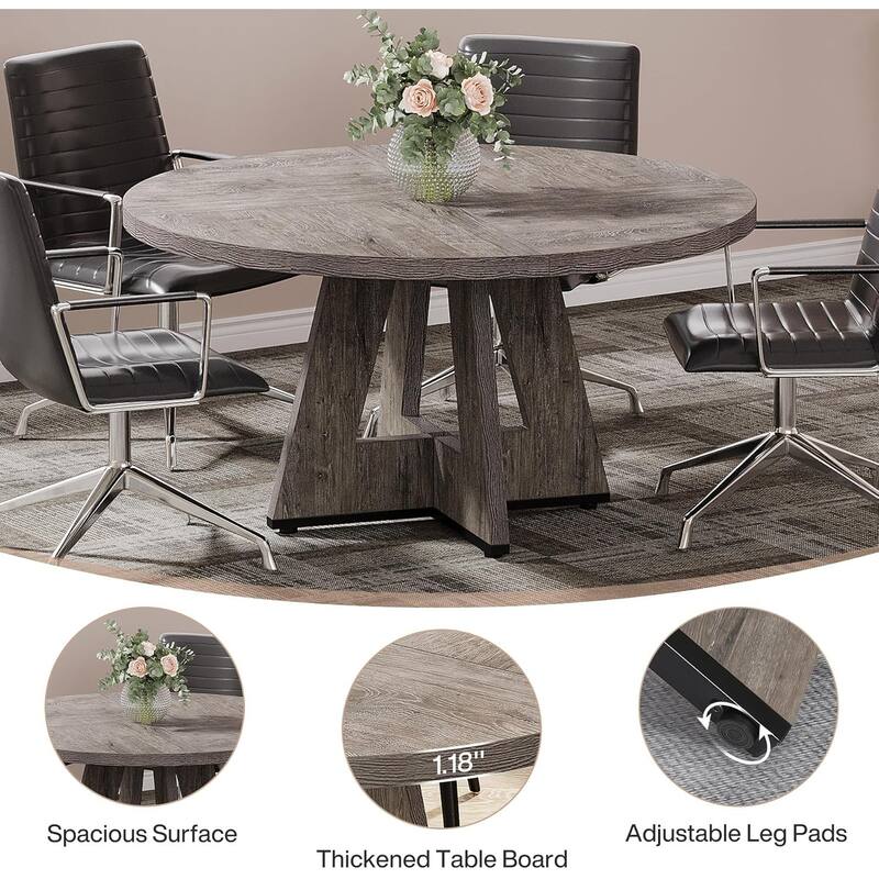 47" Round Conference Table Meeting Room Table with Thickened Top Wood Base Modern Training Desk for Conference/Seminar Room