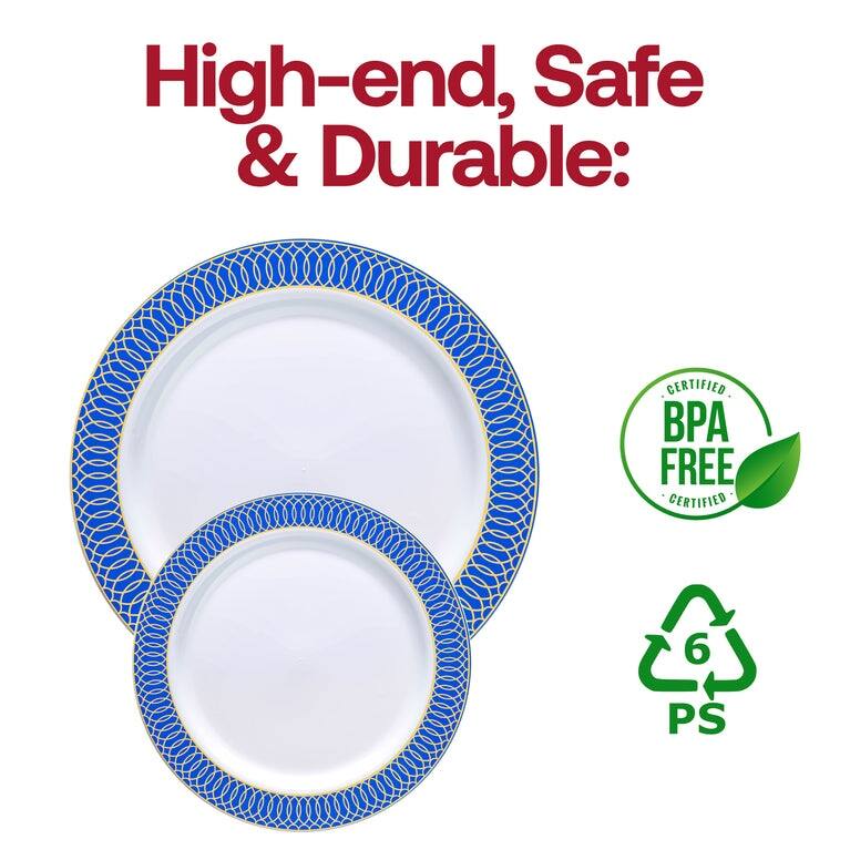 White with Spiral Rim Disposable Plastic Plate Packs - Party Supplies