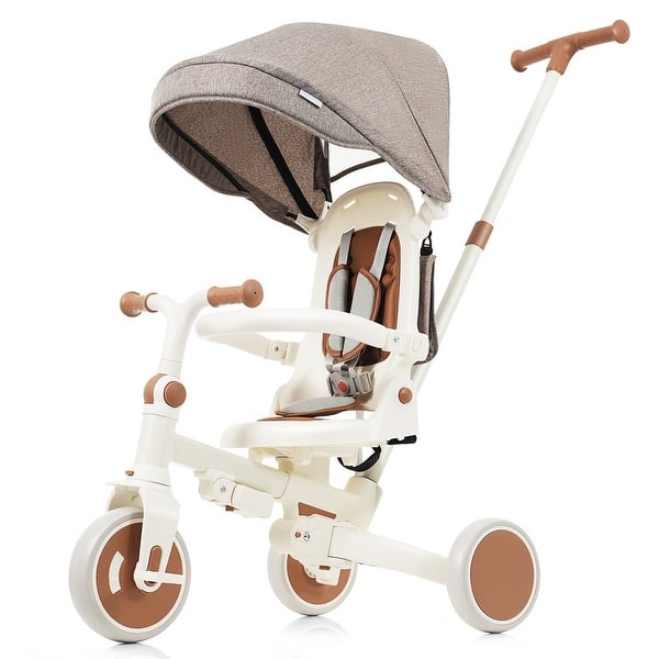 slide 2 of 71, 7-in-1 Versatile Baby Trike: Easily Foldable, Parent Handle Adjusts,Detachable Pedals, Canopy & Guardrail (12-72 Months) Ivory