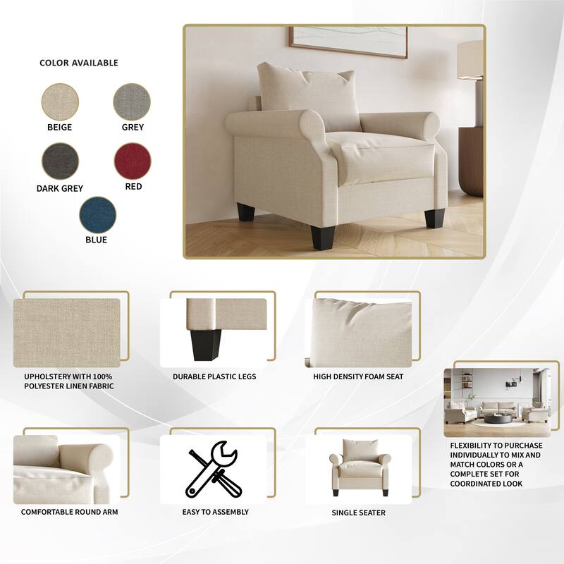CraftPorch Classic Linen Upholstered 3-Piece Living Room Set