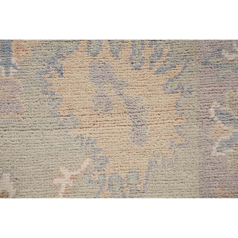 Hand Knotted Oriental 100% Wool Carpet Transitional Floral Green Oushak Runner Rug - 11' 9'' X 3' 1''