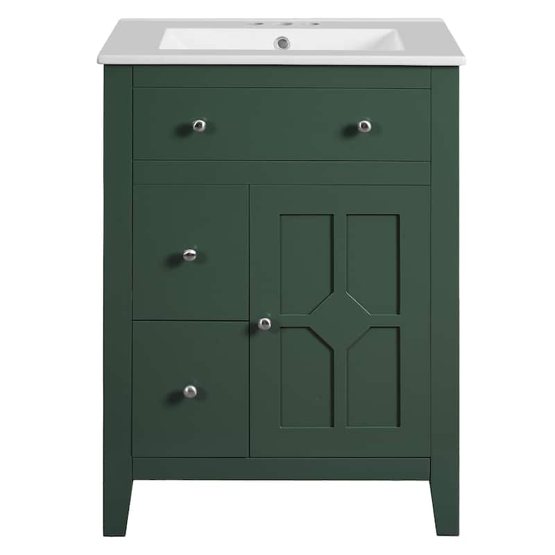 24" Modern Bathroom Vanity with Ceramic Basin Bathroom Storage Cabinet with 2 Drawers