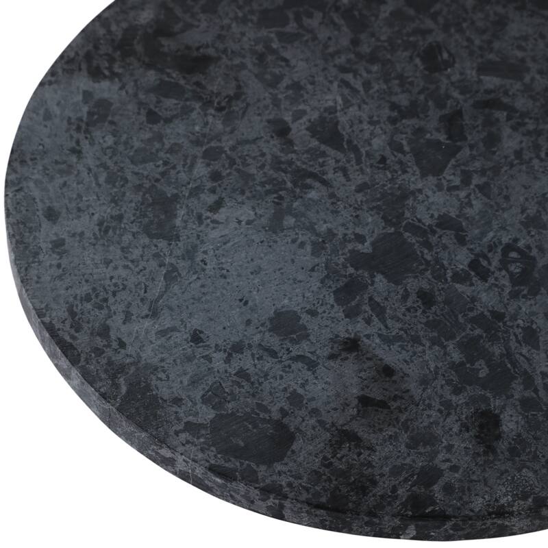 Marble Wood Round Decorative Tray with Modern Leg Detail - 3" Black - 10.0"