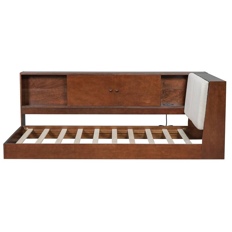 Wooden Twin Size L-shaped Daybed with Storage Bookcase
