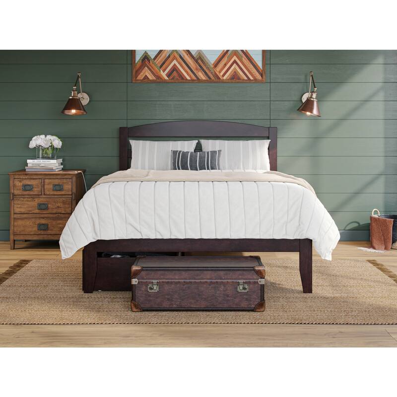 Full Espresso Wood Platform Bed with Two Storage Drawers and Turbo Charger for Convenient Bedroom Storage