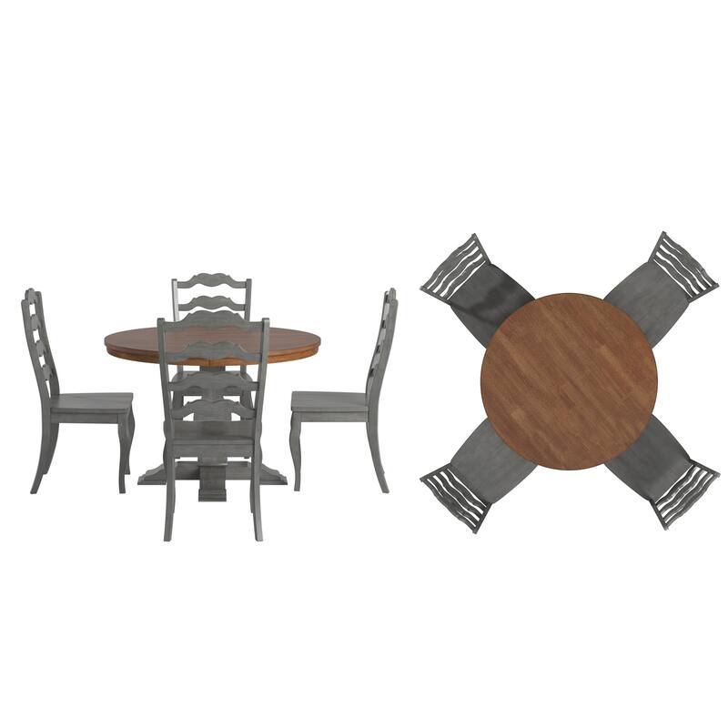 Ronda 45" Round Solid Wood Top Dining Set with French Ladder Back Chairs