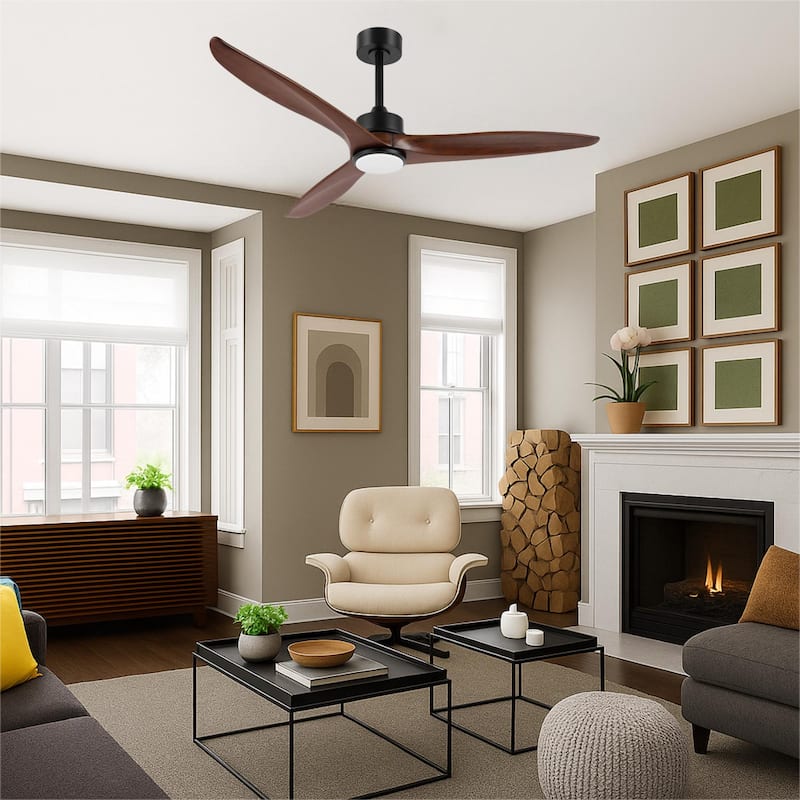GetLedel 52-in Solid Wood Propeller LED Ceiling Fan with Remote and Light