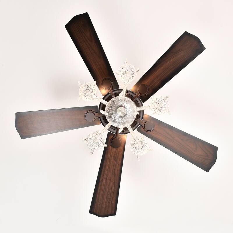 2-in-1 Ceiling Fan with Crystal Chandelier & 3-Speed Reversible Motor, Dual Finish Blades, Timer Function