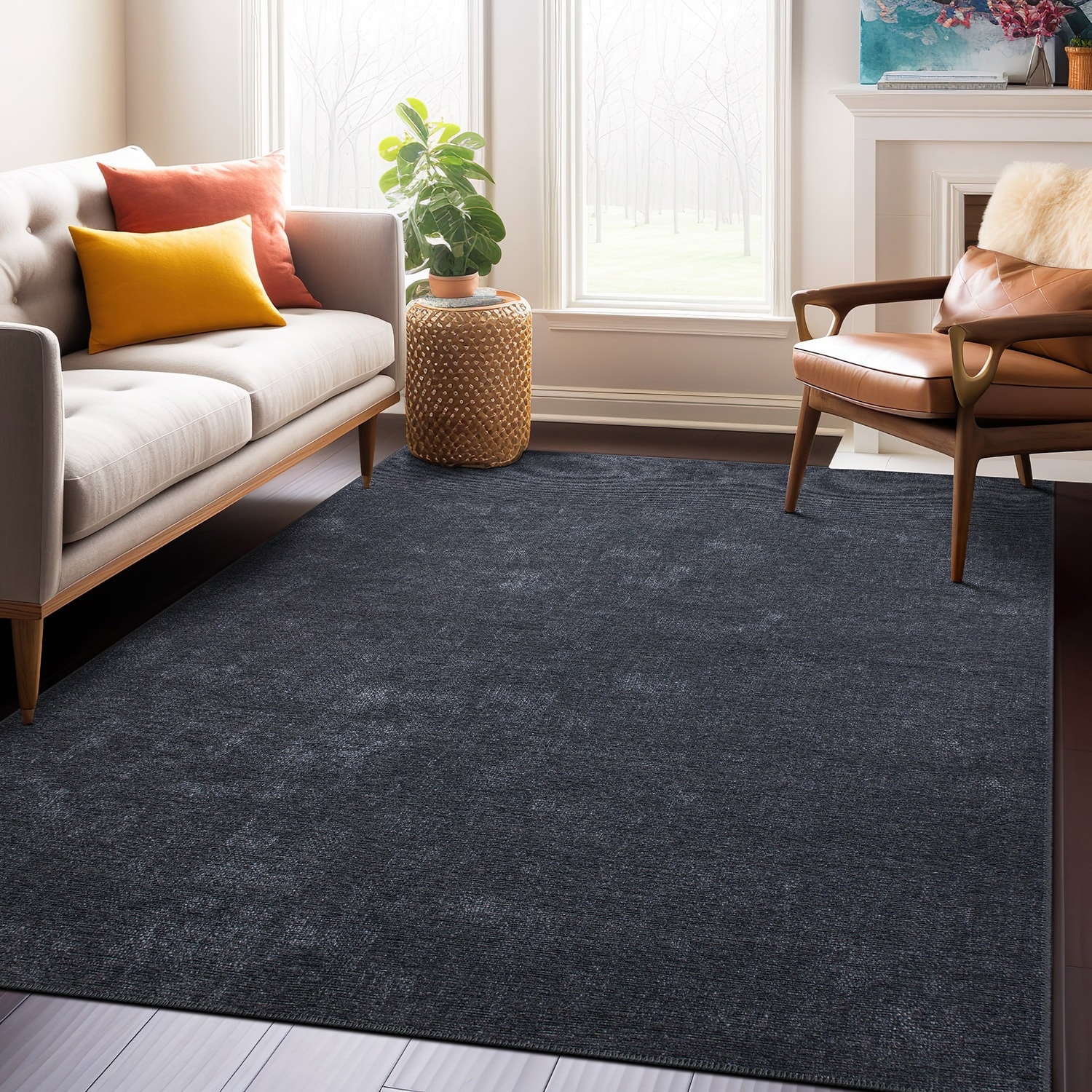 Contemporary Solid Machine Washable Area Rug
