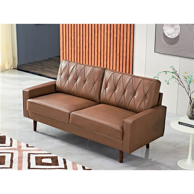 Acire 69.3" Faux Leather Cushion Back Sofa - Brown