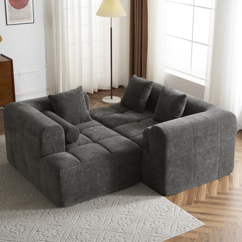 101.2" Chenille Sectional Sofa Full Compressed Sofa Modular Sofa Couch with 2 Side Pockets, Free Combined Sofa