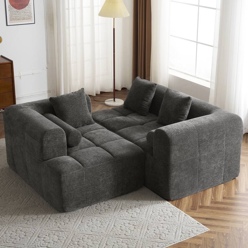 Full-Compressed Sectional Sofa with L-Shape Chaise, Modular 3 Seater Sectional Sofa, Upholstered Sofa with Side Pockets