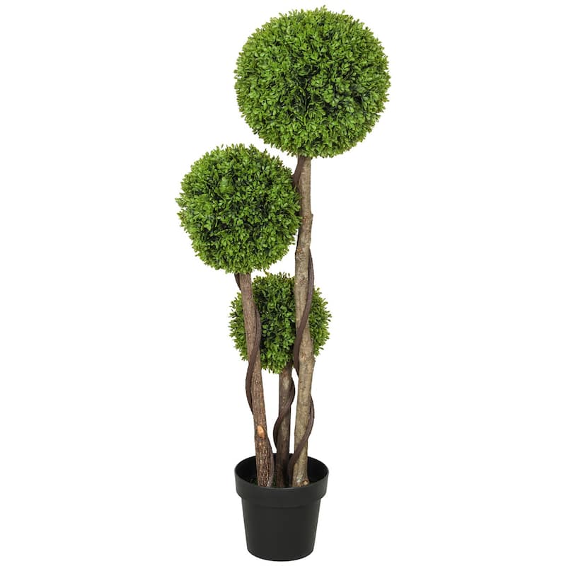 Artificial Three Ball Boxwood Tree with Black Pot for Indoor and Outdoor Home or Office Decoration 45 Inch - 12.5" x 45.25"