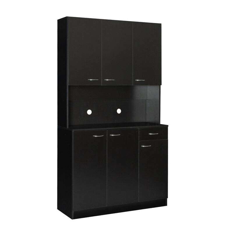Anmytek 70.87" Tall Black Kitchen Pantry Cabinet with 6 Doors 1 Drawer and Open Shelf for Bedroom Kitchen Storage