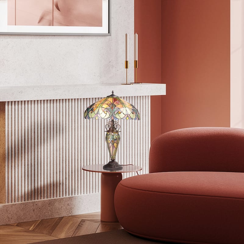 Halston River of Goods Double Lit Stained Glass 24.5-Inch Table Lamp - 18" X 18" X 24.5"