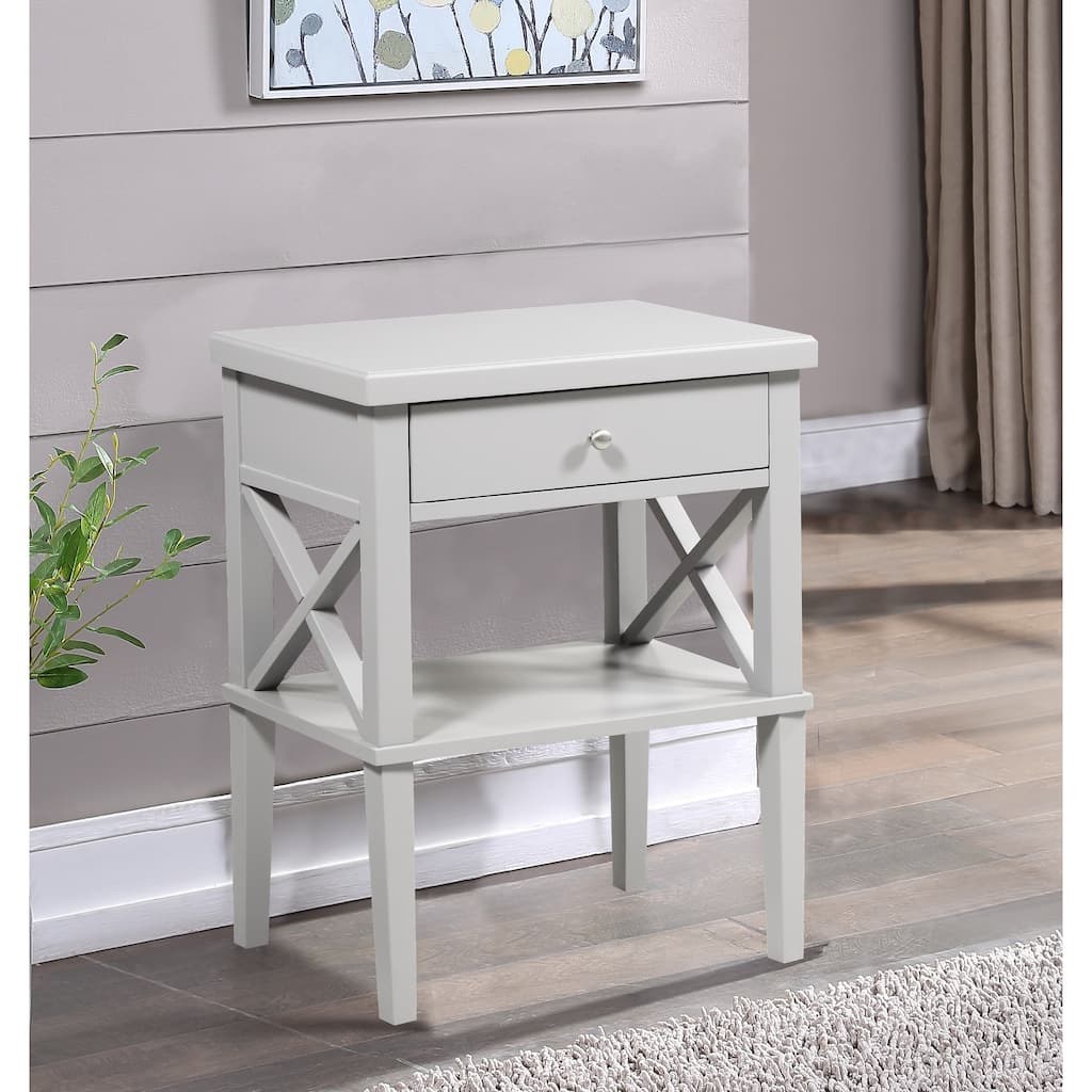 Madison Dove Nightstand, Bedroom coffee table with 1-Drawer, Sofa Side Table with Open Shelf, Entry Side Table