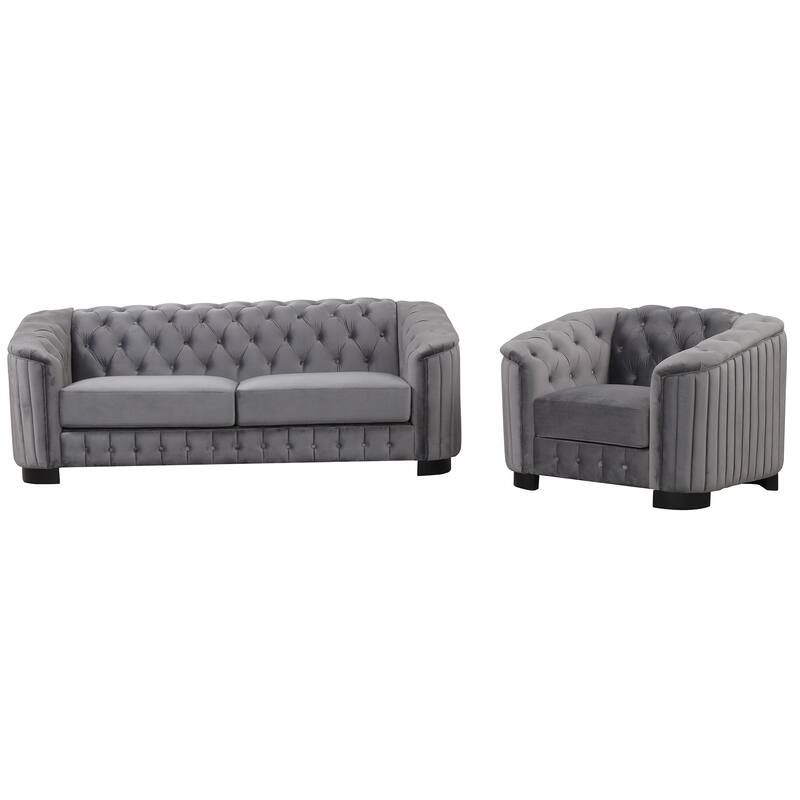 3-Piece 6-Seat Velvet Sofa Set (3+2+1) with Tufted Back & Rubber Wood Legs