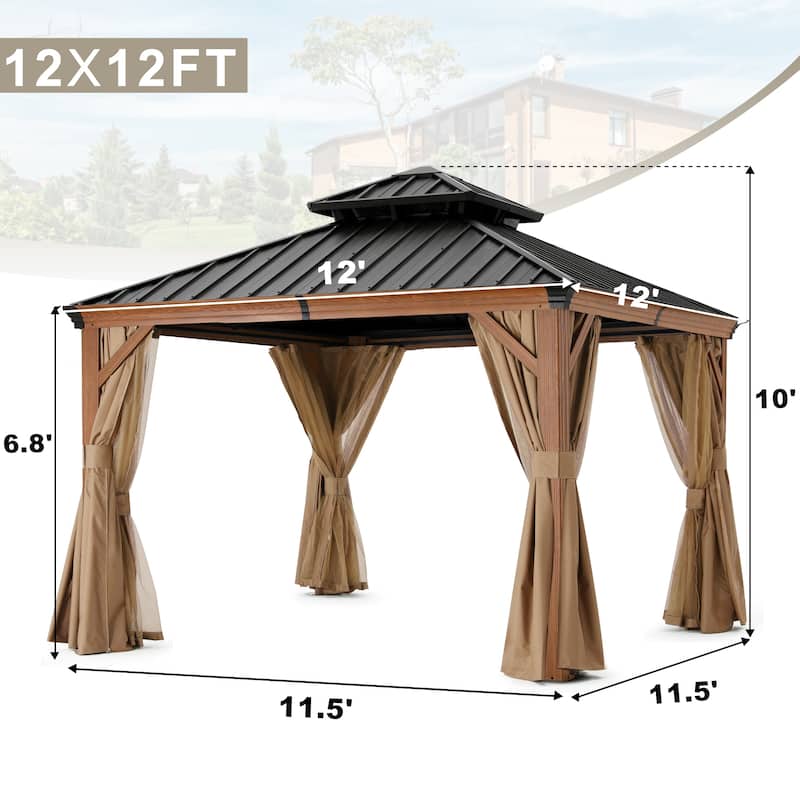 ABCCANOPY Outdoor Hardtop Gazebo with Galvanized Steel Double Roof