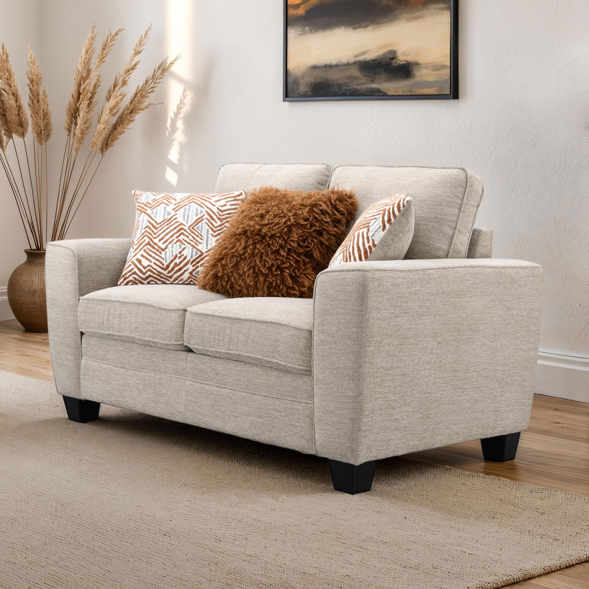 Furniture of America Maevy Chenille Loveseat with Accent Pillows