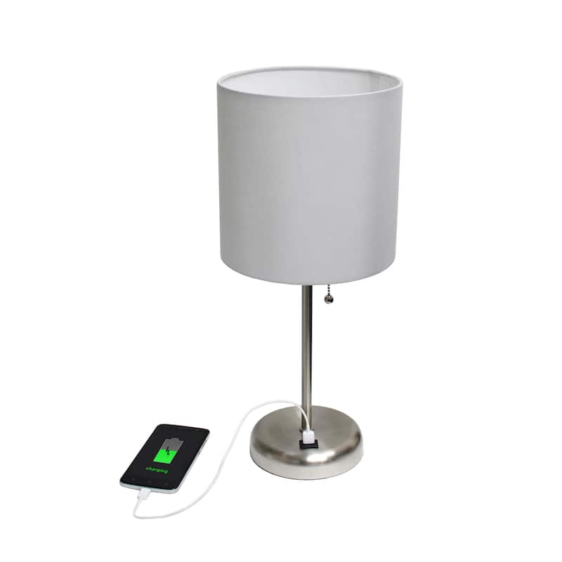19.5" USB Port Feature Metal Lamp in Steel w Aqua Shade