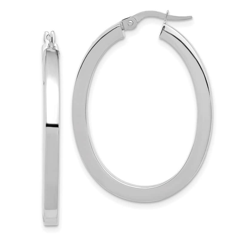 Curata 14k White Gold Polished Oval Hoop Earrings - 37.75x27.5mm