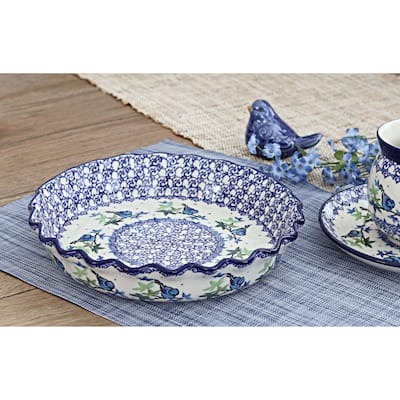 Blue Rose Polish Pottery 636 Ceramika Artystyczna Pie Plate