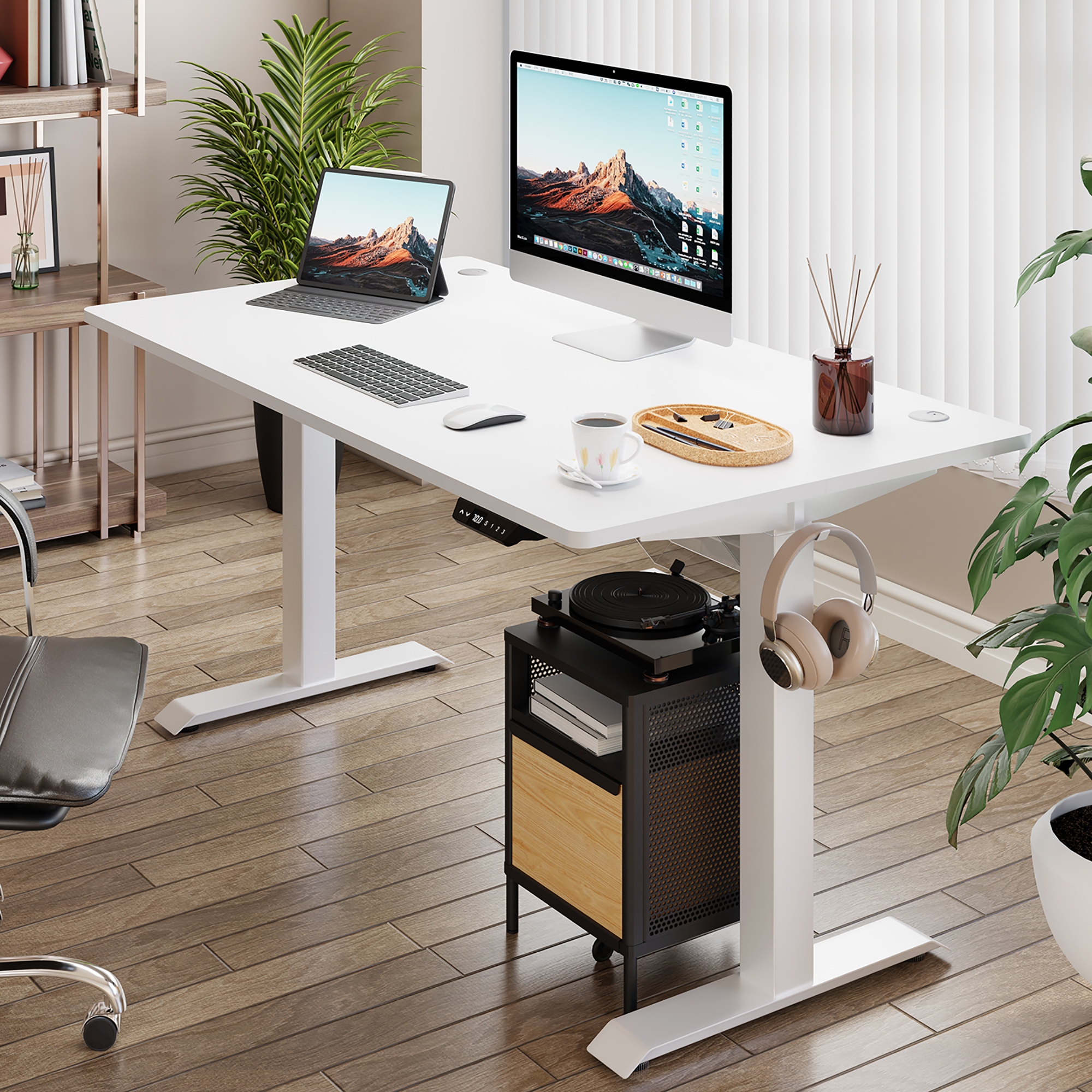 Futzca Height Adjustable Electric Standing Desk Sit Stand Computer Stand up Desk with Splice Board White