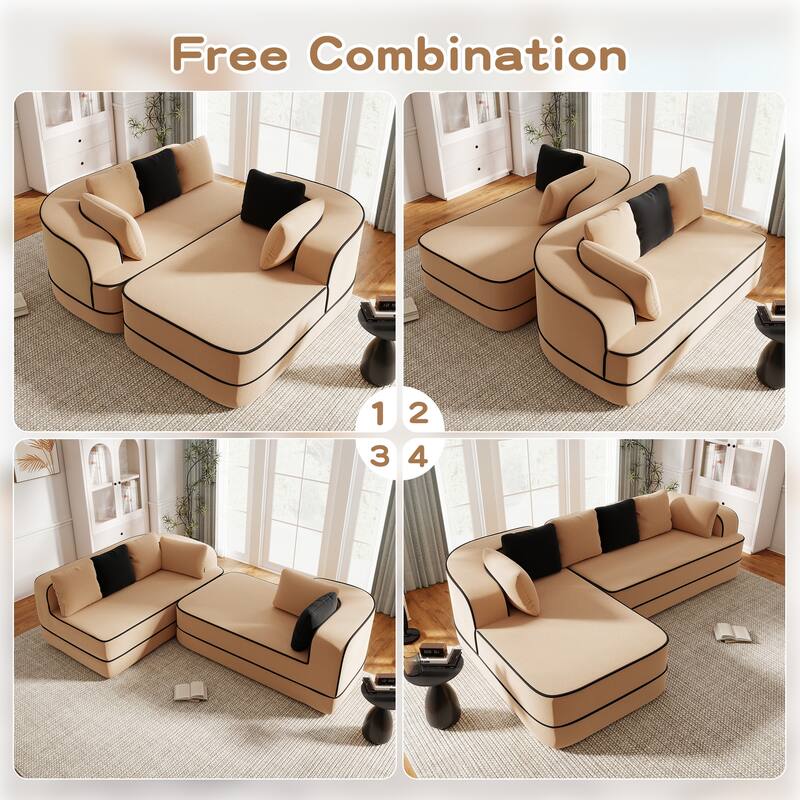 106" Teddy Fabric 32D Boneless Fluffy Comfy Sofa Couch with Chaise