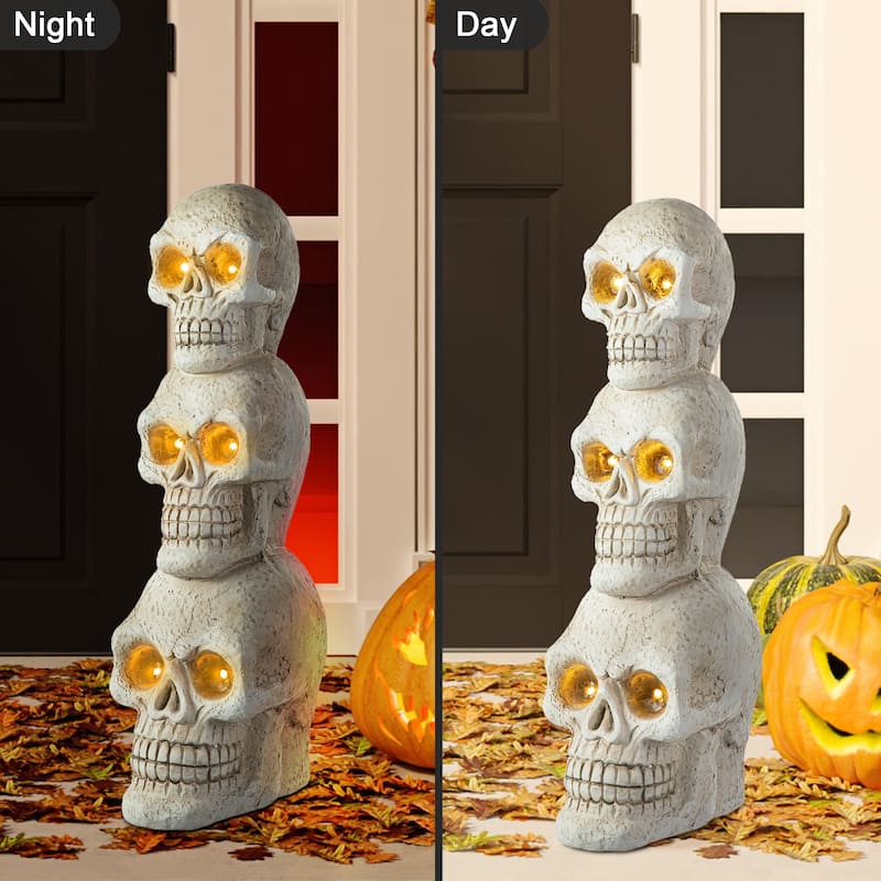 Glitzhome 25"H Halloween LED Lighted MGO Skull Porch Decor with Timer