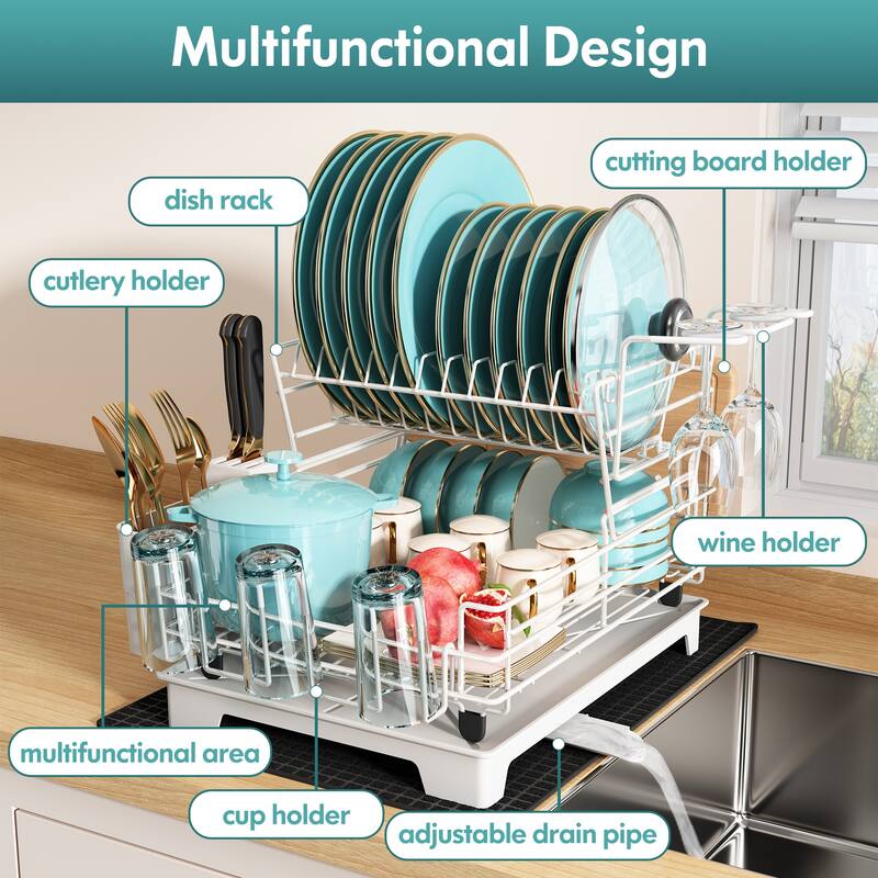 JASIWAY 2 Tier Kitchen Stainless Steel Dish Rack