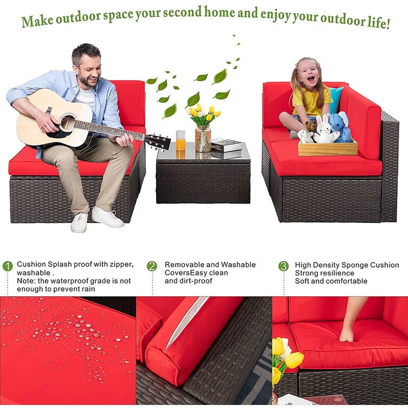 Futzca 5-Piece PE Wicker Outdoor Patio Furniture Set