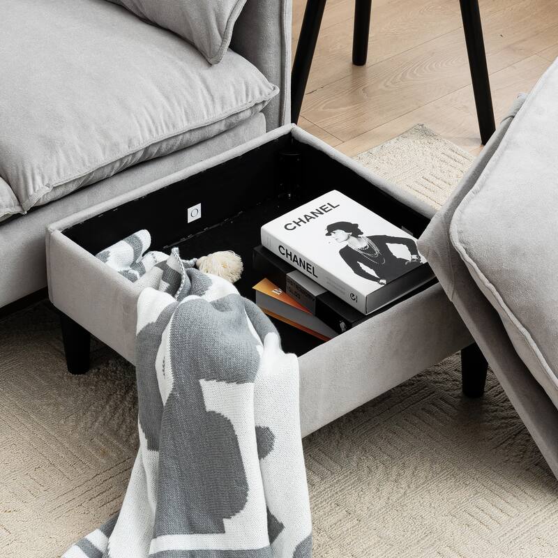 Convertible L-Shaped Sofa with Footstools and Storage, Grayish Metal 3-Seater Sofa for Various Spaces