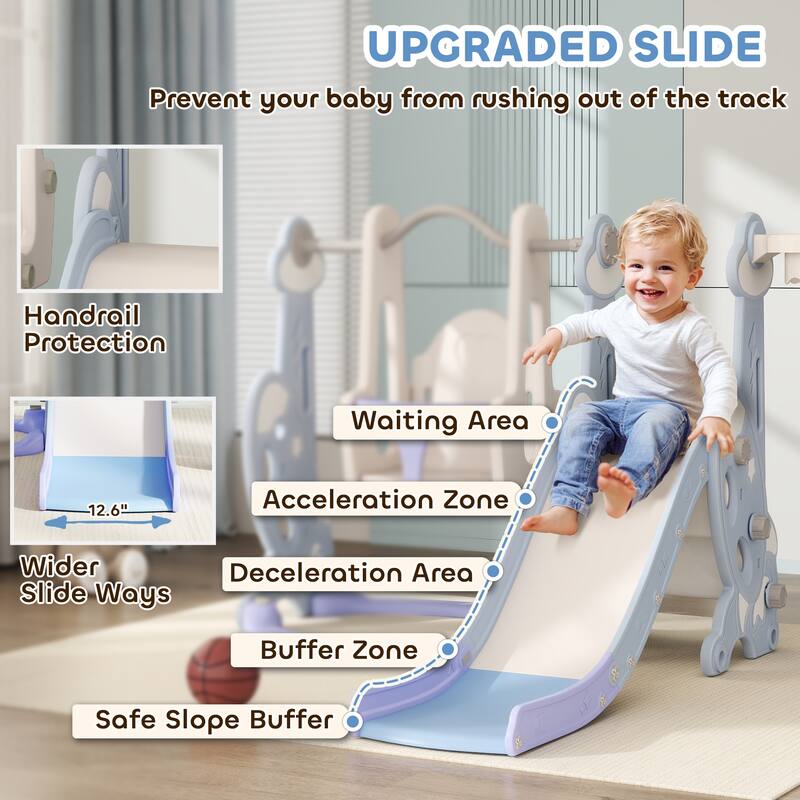 Outdoor Toddler Playset with Slide Swing Climber Platform and Basketball Hoop Activity - 58.1" L x 63" W x 42.1" H