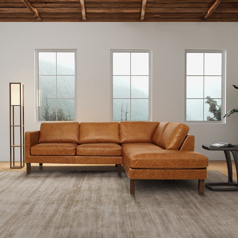Mira Mid-Century Modern Comfortable Genuine Leather L Shaped Sectional - Right Facing