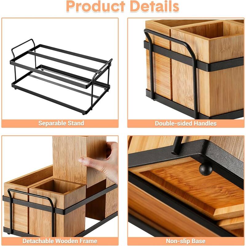 4-in-1 Kitchen Bamboo Flatware Caddy with Removable Compartments