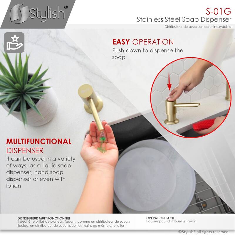 STYLISH Stainless Steel Soap Dispenser for Kitchen Sink. Pump Liquid Hand Lotion Dispenser