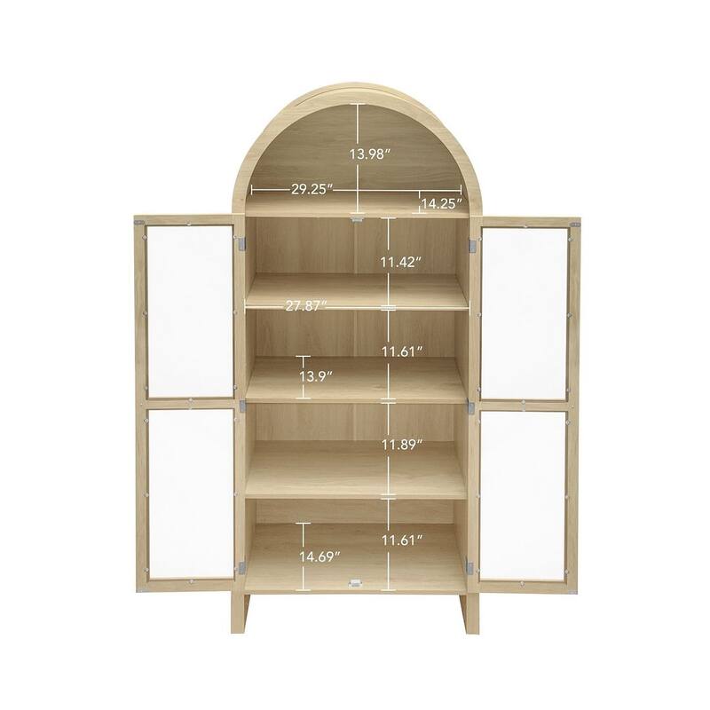 Farmhouse Wood Kitchen Pantry Cabinet, ,Arched Storage Display Cabinet with Glass Doors and Adjustable Shelves